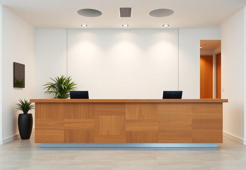 A custom reception desk in an office fit-out
